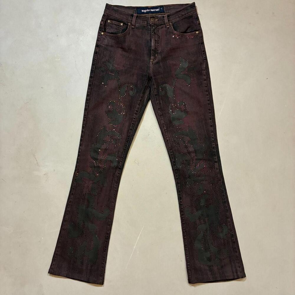 Vintage Embellished Gothic Boot Cut Jeans Sz 28 Angelo Marani Opium Archive Y2K